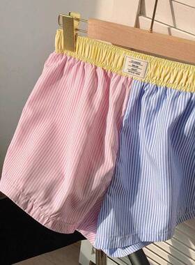 Women's Patchwork & Striped Print Elastic Waist Shorts
