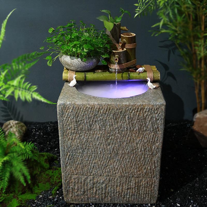 新中式庭院循环流水花园户外石磨石槽摆件石槽造景装饰喷泉水景