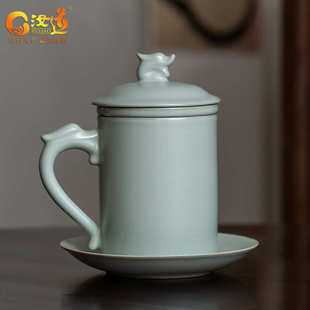 汝首汝窑茶杯单杯办公泡茶杯高档陶瓷水杯老板杯汝瓷茶水过滤茶杯