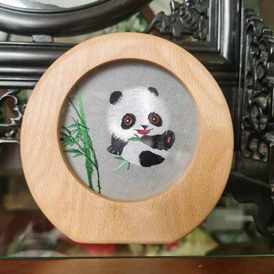 蜀刺绣熊双面绣熊摆件实木框手猫RUZ工绣特色小摆猫件