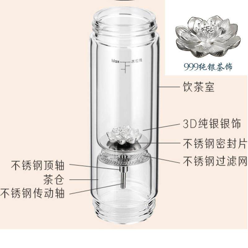 茶之恋茶水分离泡茶杯配件双层玻璃杯身杯体银饰银莲花滤网臻钛晶
