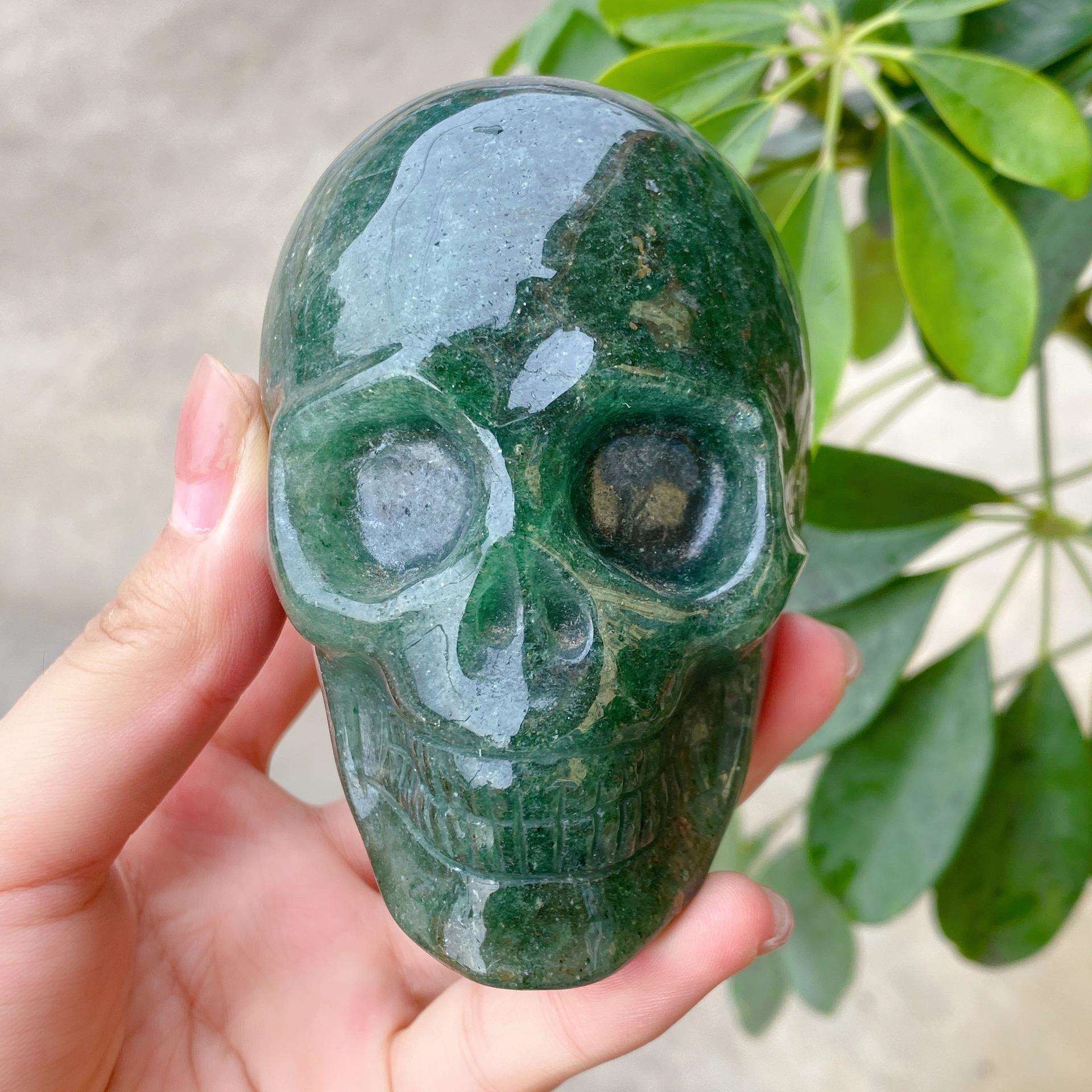 厂家天然绿草莓晶骷髅头多材质小摆件支持鉴定外贸 可按