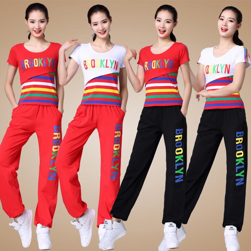 新款直销婷姿美广场舞服装新款套装2019假三件套棉短袖运动休闲表