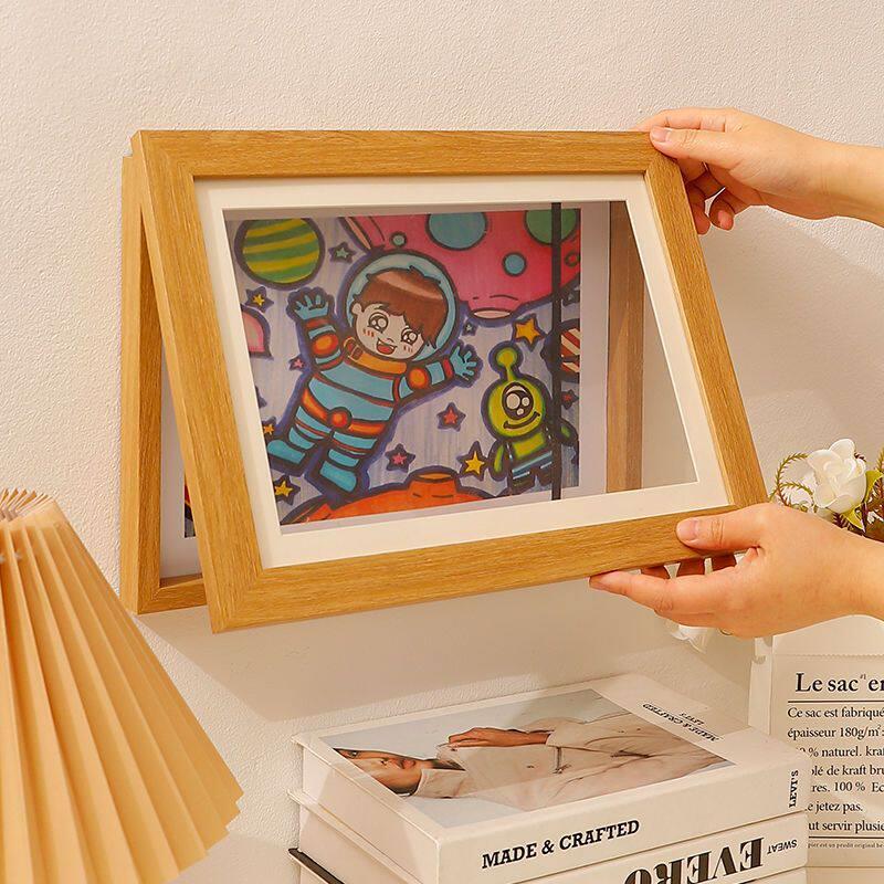 A4a3儿童画框8K开收纳画纸小孩作品翻盖可替换展示木质相框架储存