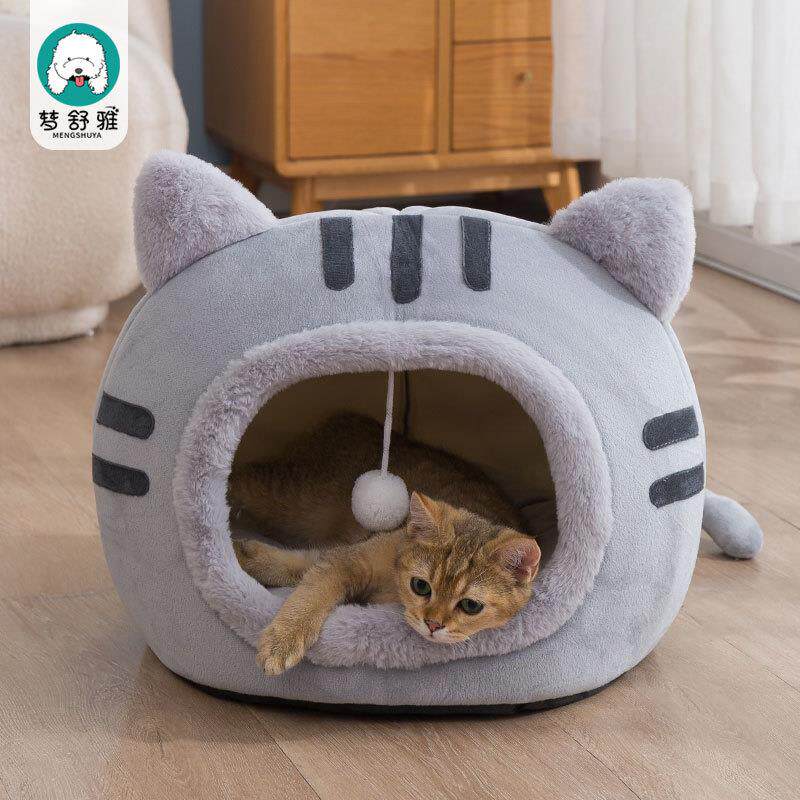 秋冬猫头造型狗窝冬季网红保暖半封闭式猫窝垫宠物用品猫屋狗床