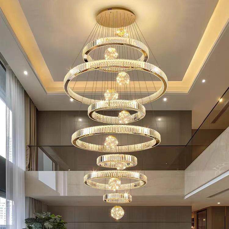 复式楼中空大吊灯现代轻奢别墅挑空客厅大吊灯简约自建房水晶吊灯