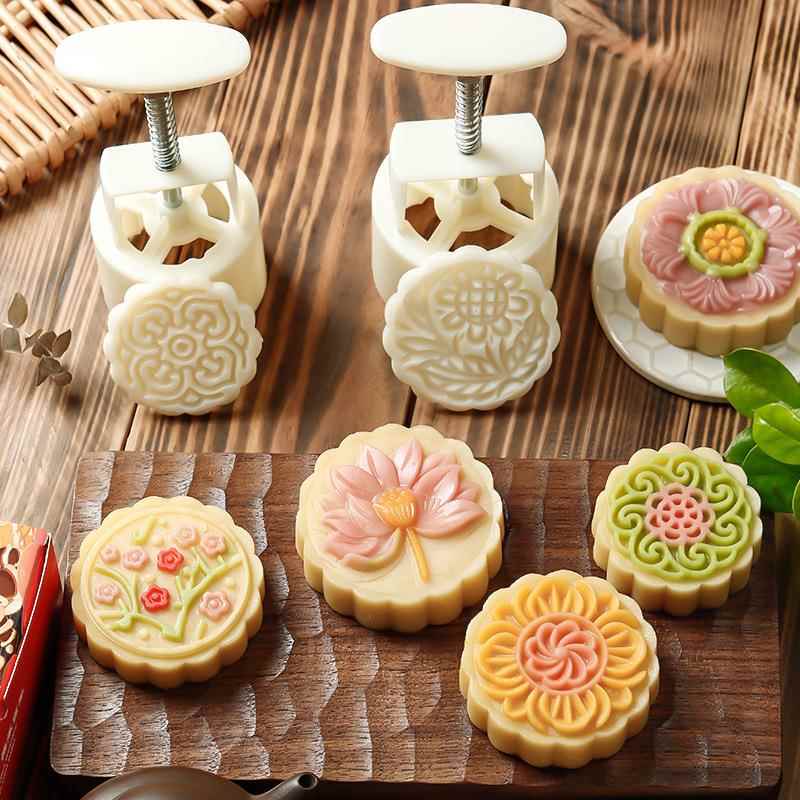 手动鲜花饼月饼模具花生绿豆糕印具大尺寸家用烘焙糕点压花模子