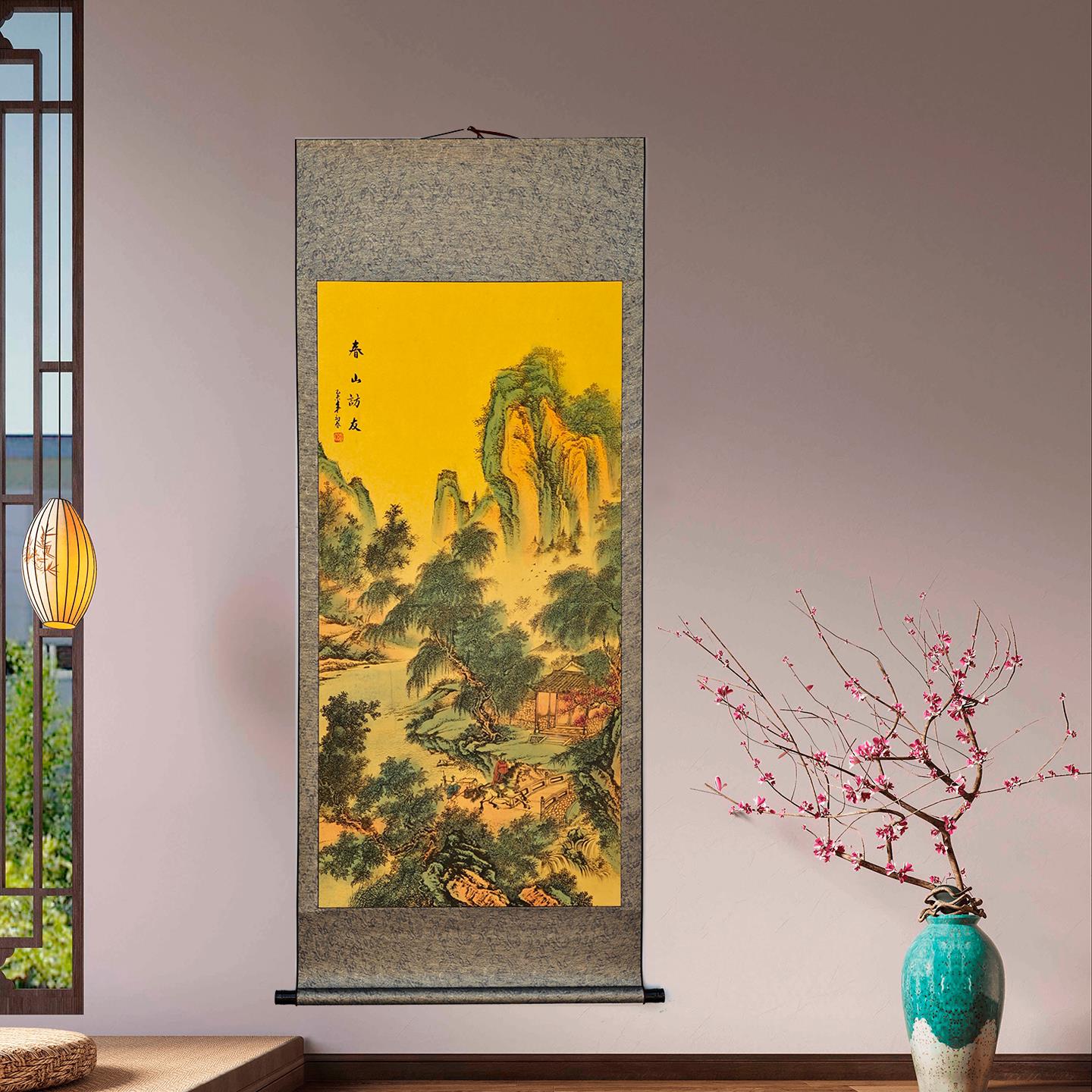 竖幅字画 画国画 画客厅玄关过道挂轴聚财风水画 画鸿运当头富水