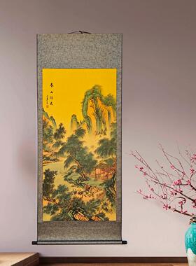 竖幅字画 画国画 画客厅玄关过道挂轴聚财风水画 画鸿运当头富水