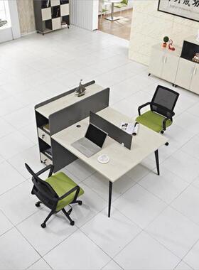 简约风高员工电脑桌多人组合职办公台带IAG柜2屏4人工作卡员位