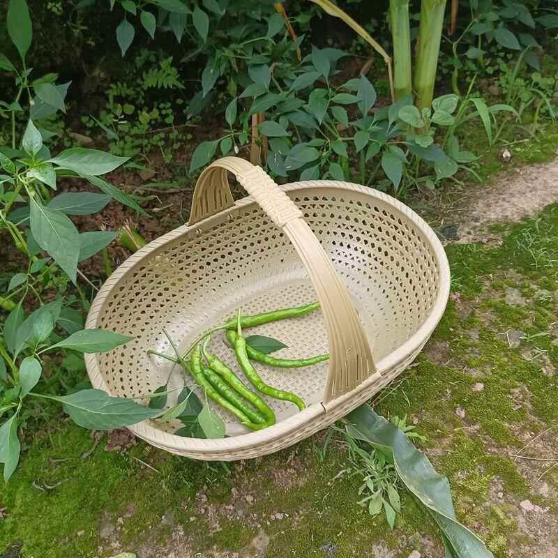彷藤编织藤手提篮子家用买菜购物篮水果蔬菜蓝水果采摘篮野外提