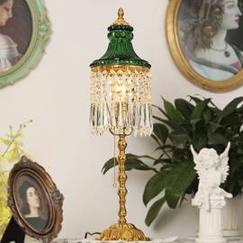 法式复古中古风欧式欧式水晶玻璃台灯黄铜雕花客厅卧室装饰灯具