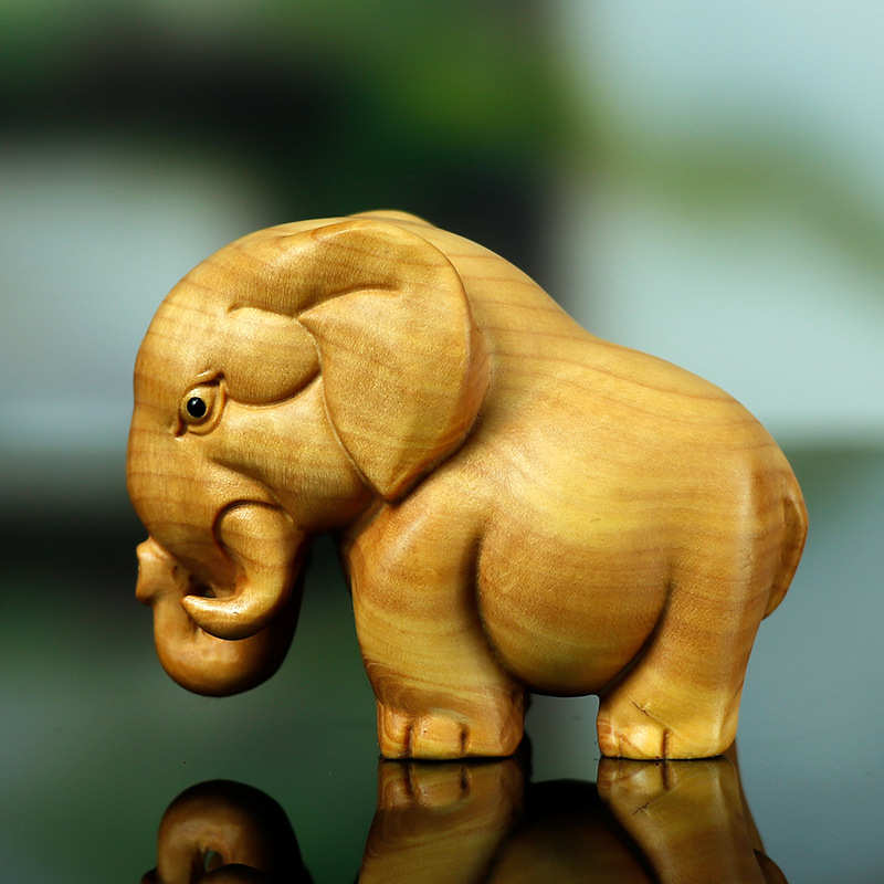 黄杨木雕文玩木质手把件非洲三宝犀牛河马大象车载摆件家居工艺品