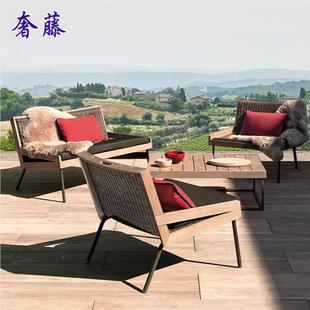 沙户外实木柚发744庭院别墅简约休闲藤编沙发室外露阳台木沙天发
