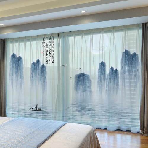 xyt现代简约中式山水风景江典南水墨F76MJM55画图案厅茶室景古大