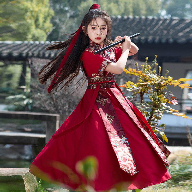女童花木兰服装儿童汉服夏季短袖中国风女侠剑客cos将军古装演出图片