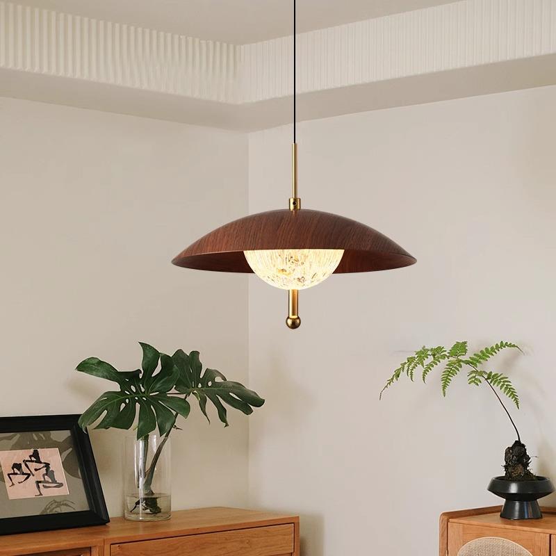 中古风餐厅吊灯胡桃木色可升降悬停吧台灯法式触摸餐桌书房吊线灯