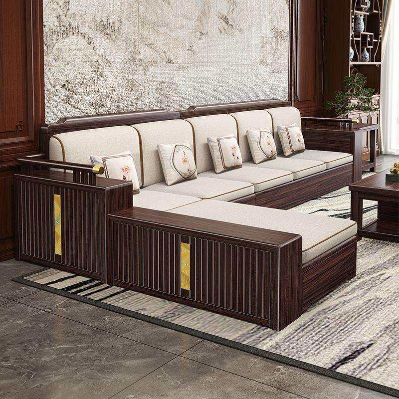 新中式乌金木全实木沙发现代客厅冬夏贵妃两用储物中国风家具全套