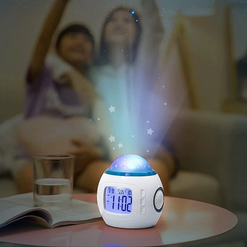 1038音乐星空投影钟创意自然声闹钟七彩氛围投影钟懒人贪睡电子钟