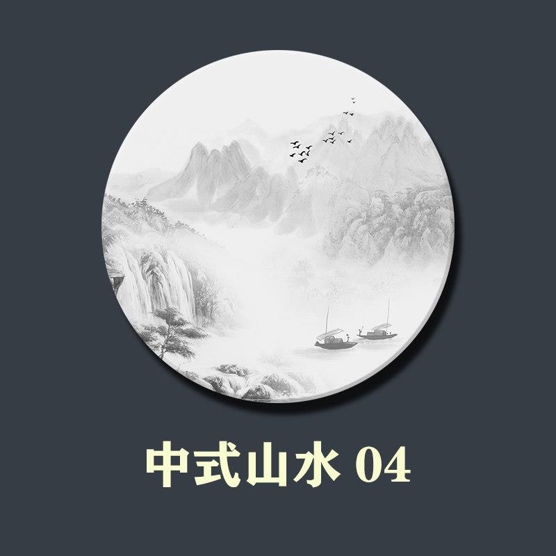 中式山水双工面大理石画画KZT墙定制屏风隔断玄关背景圆形 石材画