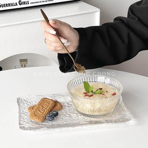 ins风玻璃甜品碗套装燕窝碗冰淇淋雪糕碗小吃碗点心盘下午茶餐具