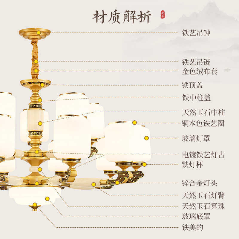 玉石新中式吊灯中国风led客厅灯高端大气锌合金餐厅灯禅意卧室灯,家装灯饰光源,客厅吊灯,淘宝优惠券,粉丝福利购,淘宝优惠卷