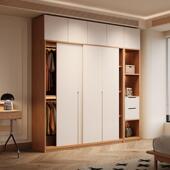 橡木拉门衣柜家用卧室北欧原木风小户型全实木柜子趟门大衣橱