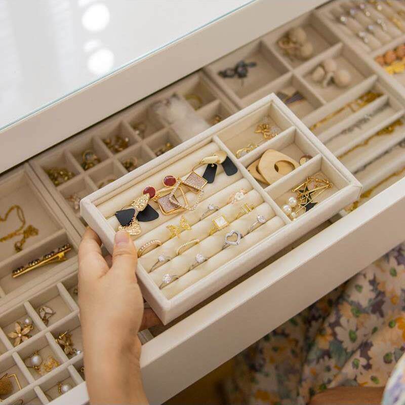 抽屉珠宝存储格纹天鹅绒托盘橱柜内衬耳环钉子戒指项炼珠宝珠宝存