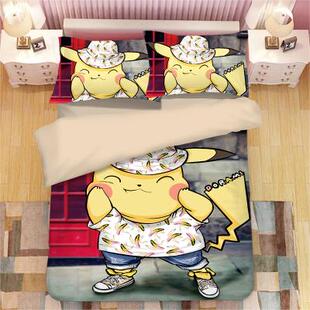 高档被罩卡丘床上四件套比卡丘学被套宝可皮被子床单三件套生4件