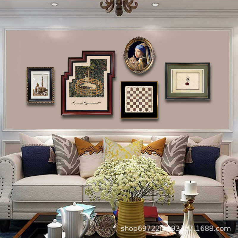 美式小众组合艺术客厅背景墙装饰画欧式复古餐厅壁画挂画,家居饰品,现代装饰画,淘宝优惠券,粉丝福利购,淘宝优惠卷
