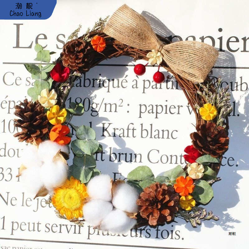 风干天然干花真花藤圈材料包手工diy树枝墙挂门挂挂件节日装新品