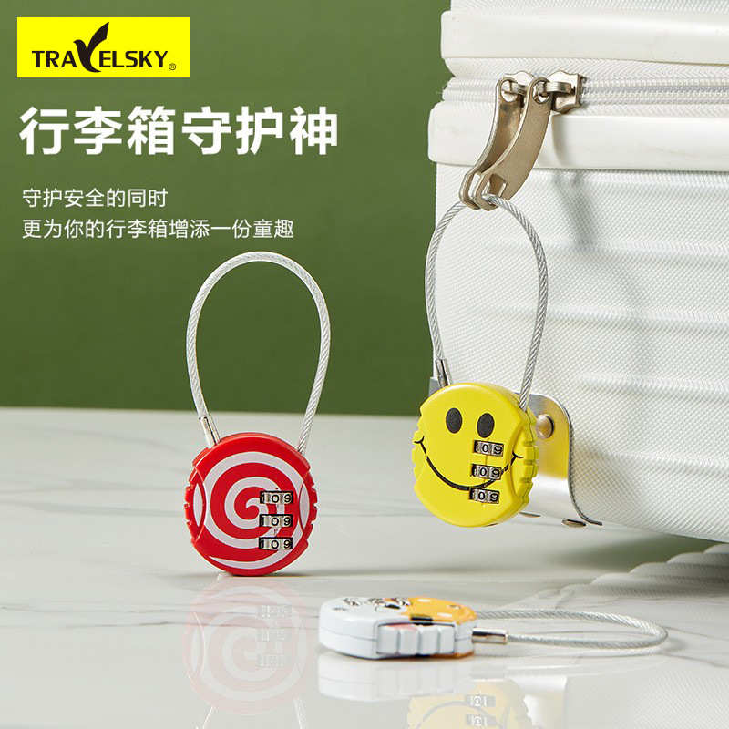 小巧便携行李箱防盗密码锁 卡通小狗圆形钢丝锁柜子自行车锁批发