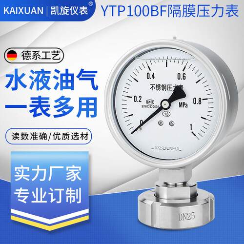 隔膜压力表YTP100BF/MN 卫生型膜片活接螺母式DN25 DN50 SMS38