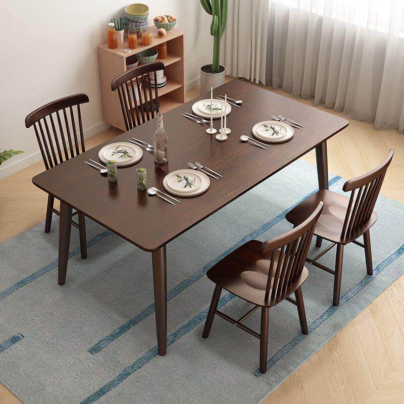 全实木餐桌椅组合北欧家用小户型胡桃色吃饭桌子经济型客厅出