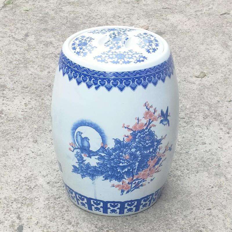 陶瓷米缸 青花瓷釉下彩带圆柱形米桶油桶防潮防霉 家居收藏摆件