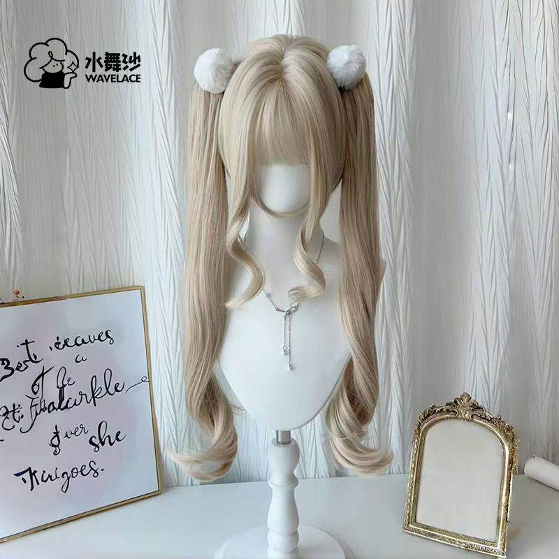 水舞沙假发女萝莉lolita长卷发白金色抓夹可拆式双马尾彷真全头套
