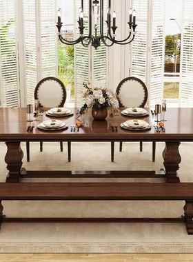 美式轻奢实木餐桌式法餐厅桌椅合欧式原做木桌TNE子复古饭桌组旧