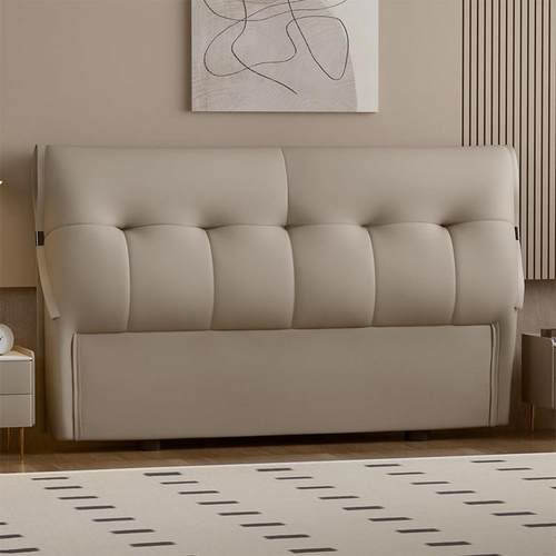 高级感生态真皮床头软包靠背板新款实木床头背板单买一体落地