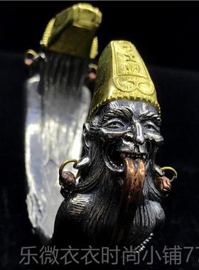 新款男纯款霸气黑白无常开爷口手镯S925银七爷一见下生财八天太平