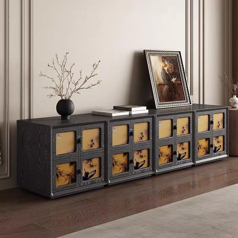 中古香云纱电视柜实木床头柜卡门柜卧室储物柜靠墙复古黑色斗柜