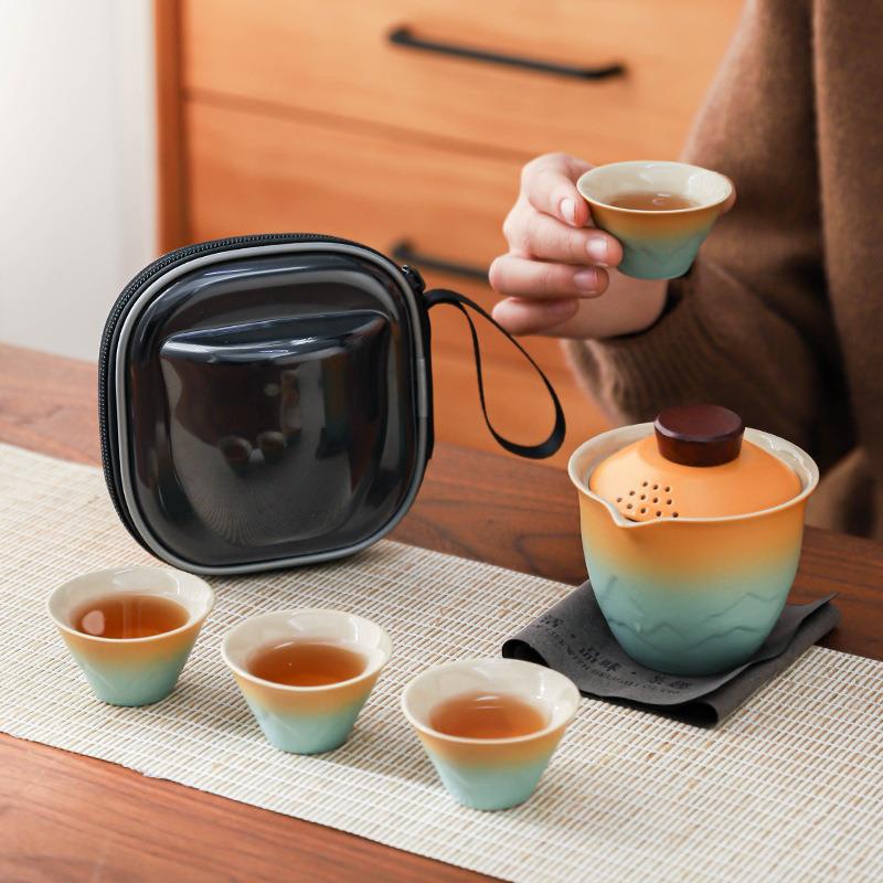 旅行茶具套装户外盖碗便携式收纳功夫茶具一壶两三四杯快客杯礼品