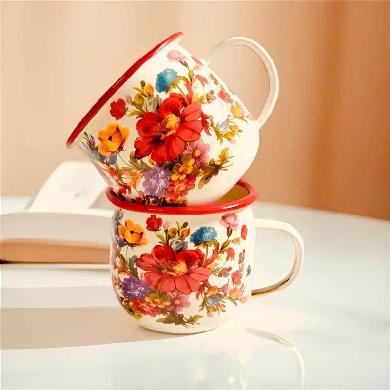 出口搪瓷茶缸老式茶杯水杯大肚子家用加厚缸子杯珐琅带盖搪瓷杯子