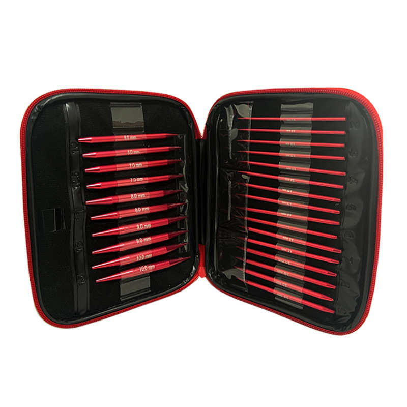 红色氧化铝可拆卸环形针组合 便携收纳包diy毛线编织工具套装