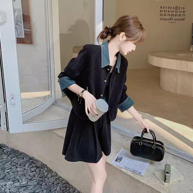 法国Rouje Moaks牛仔拼接两件套裙女2025春秋季小香风一整套穿搭