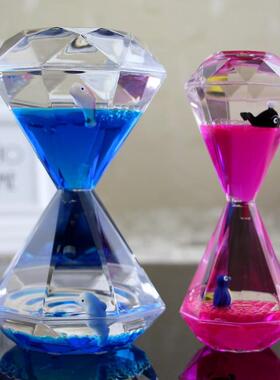 新款 。计时车内闺蜜滴水生日礼物水晶沙漏液体漏斗海洋流沙玩具