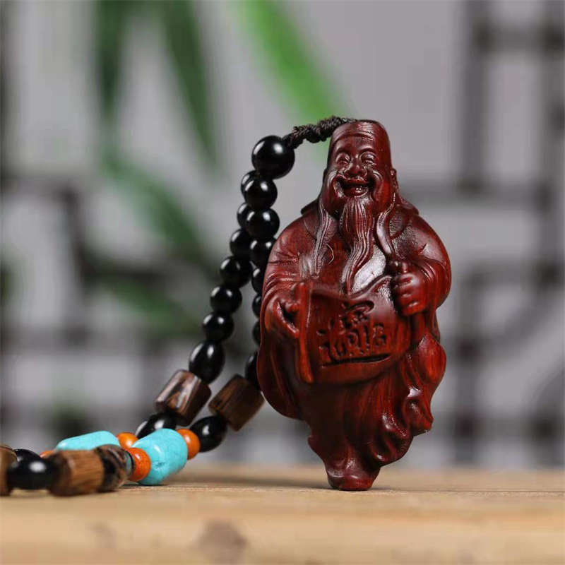 紫檀木雕小财神招财好运文玩手把件挂件家居装饰品桌面工艺品摆件