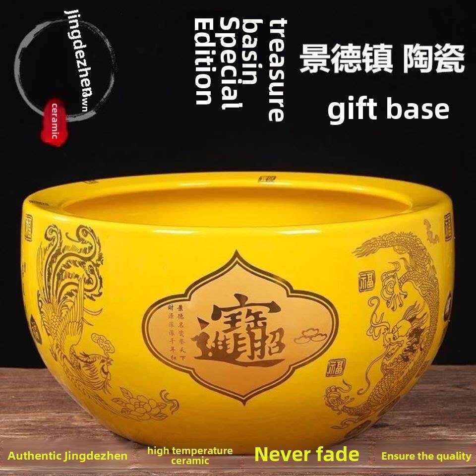 聚宝盆摆件景德镇陶瓷客厅玄关鱼缸装饰招财进宝吉财乔迁开业礼品