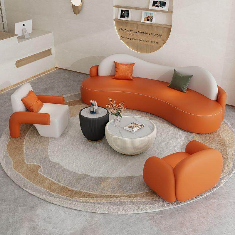 科技布弧形轻奢服装店网红美容院休息接待不规则灰色异形布艺沙发