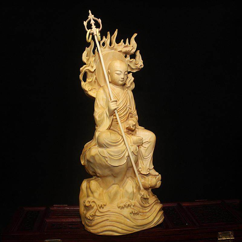 厂家精雕黄杨木火焰地藏佛摆饰 家居木雕工艺品饰品