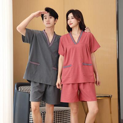 柔软棉布汗蒸服女款男士情侣款棉加肥大码浴服按摩汉蒸桑拿服